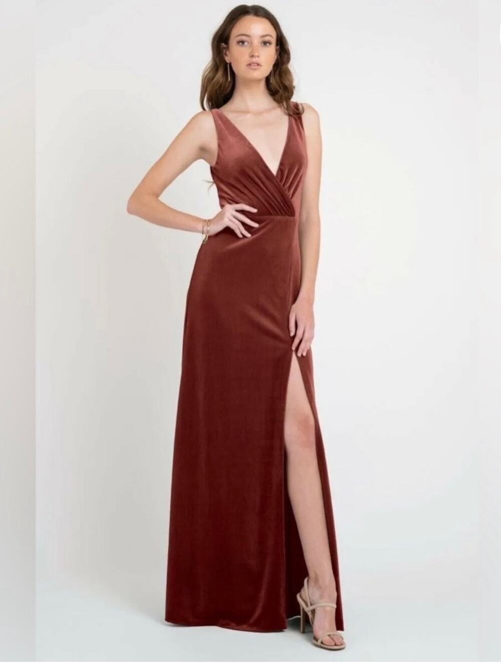 Jenny Yoo Devon Velvet Maxi Dress Gown Women's 18 English Rose Bridesmaid Formal